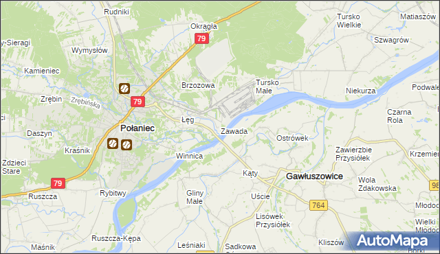 mapa Zawada gmina Połaniec, Zawada gmina Połaniec na mapie Targeo