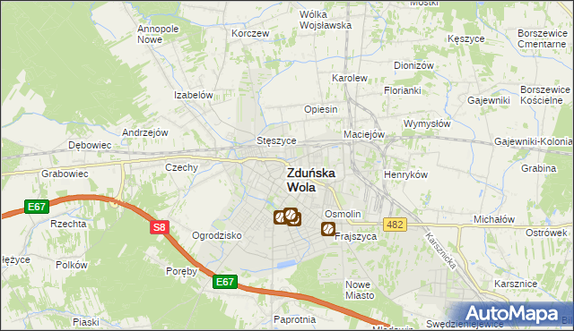 mapa Zduńska Wola, Zduńska Wola na mapie Targeo