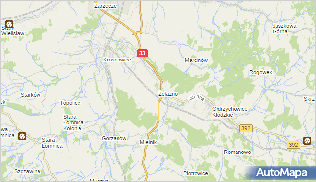 mapa Żelazno gmina Kłodzko, Żelazno gmina Kłodzko na mapie Targeo