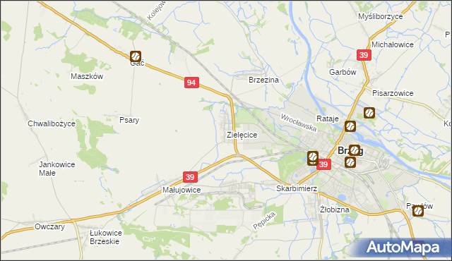 mapa Zielęcice gmina Skarbimierz, Zielęcice gmina Skarbimierz na mapie Targeo
