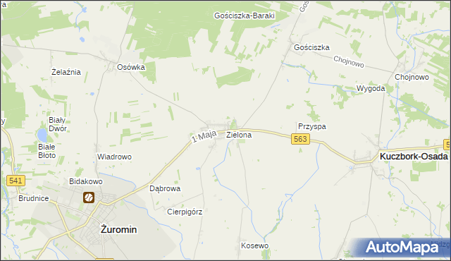 mapa Zielona gmina Kuczbork-Osada, Zielona gmina Kuczbork-Osada na mapie Targeo