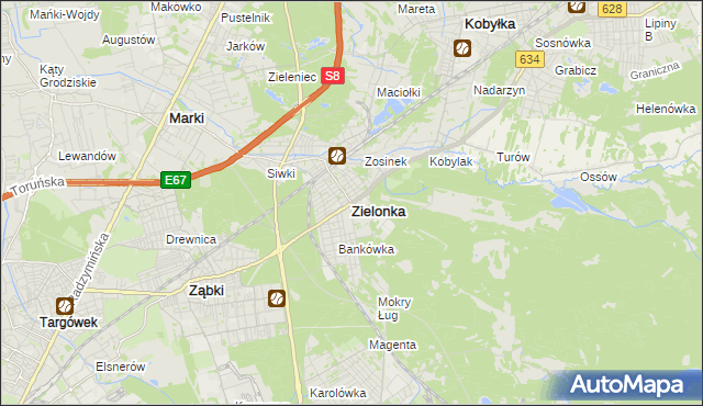 mapa Zielonka powiat wołomiński, Zielonka powiat wołomiński na mapie Targeo