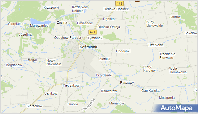 mapa Złotniki gmina Koźminek, Złotniki gmina Koźminek na mapie Targeo
