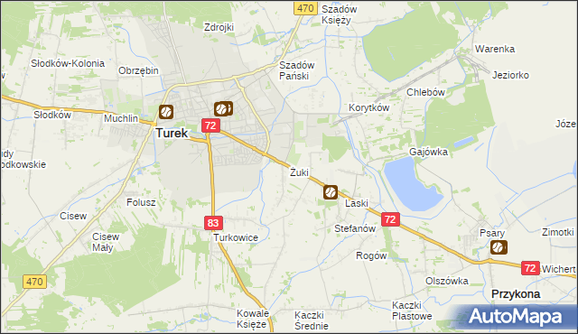 mapa Żuki gmina Turek, Żuki gmina Turek na mapie Targeo