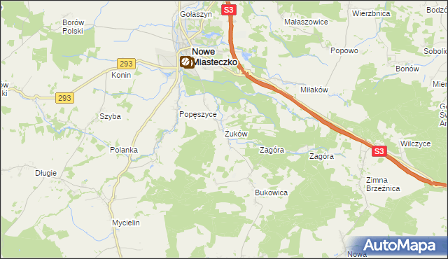 mapa Żuków gmina Nowe Miasteczko, Żuków gmina Nowe Miasteczko na mapie Targeo