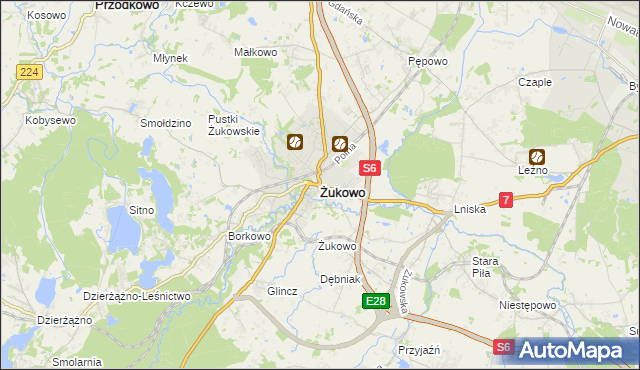 mapa Żukowo powiat kartuski, Żukowo powiat kartuski na mapie Targeo