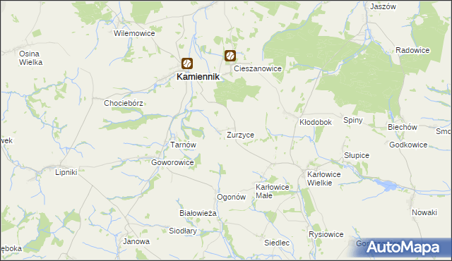 mapa Zurzyce, Zurzyce na mapie Targeo