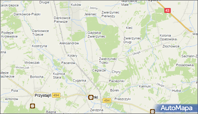 mapa Zwierzyniec Trzeci, Zwierzyniec Trzeci na mapie Targeo