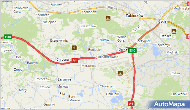 mapa Aleksandrowice gmina Zabierzów, Aleksandrowice gmina Zabierzów na mapie Targeo