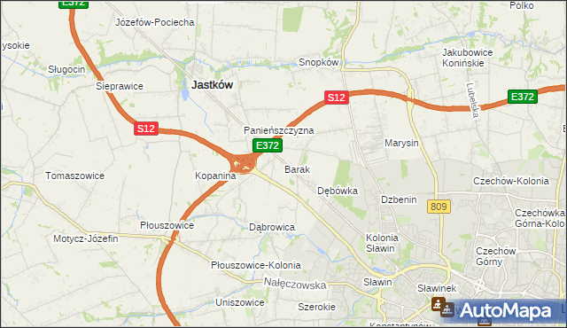 mapa Barak gmina Jastków, Barak gmina Jastków na mapie Targeo