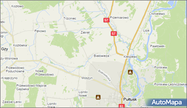 mapa Białowieża gmina Pułtusk, Białowieża gmina Pułtusk na mapie Targeo