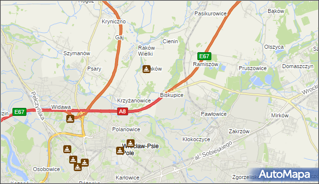 mapa Biskupice gmina Wisznia Mała, Biskupice gmina Wisznia Mała na mapie Targeo