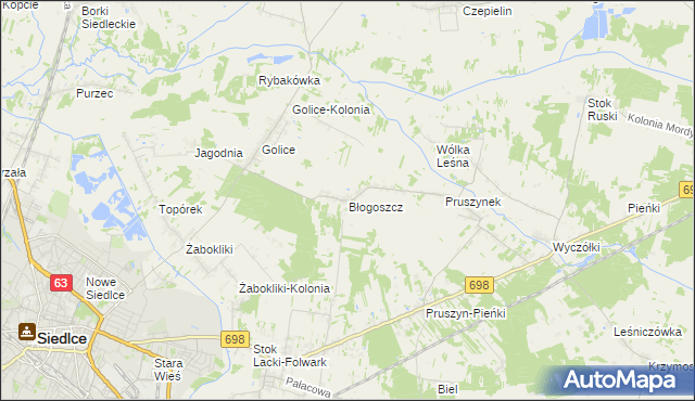 mapa Błogoszcz, Błogoszcz na mapie Targeo