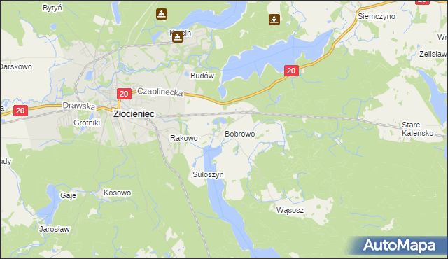 mapa Bobrowo gmina Złocieniec, Bobrowo gmina Złocieniec na mapie Targeo