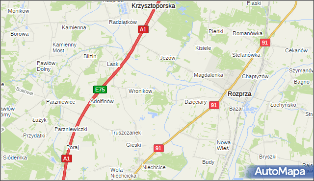 mapa Bogumiłów gmina Rozprza, Bogumiłów gmina Rozprza na mapie Targeo