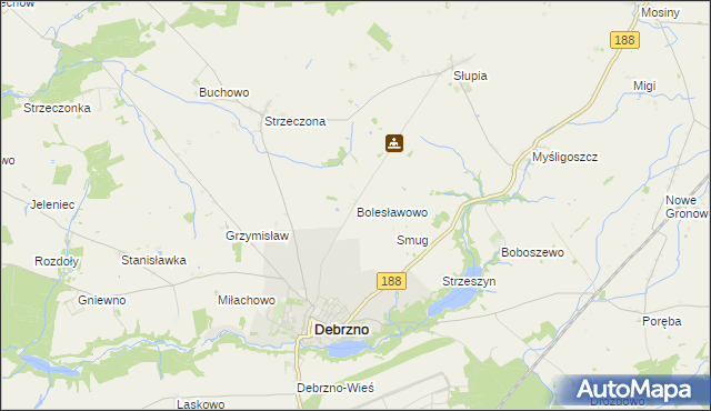 mapa Bolesławowo gmina Debrzno, Bolesławowo gmina Debrzno na mapie Targeo