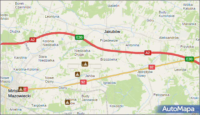 mapa Brzozówka gmina Jakubów, Brzozówka gmina Jakubów na mapie Targeo