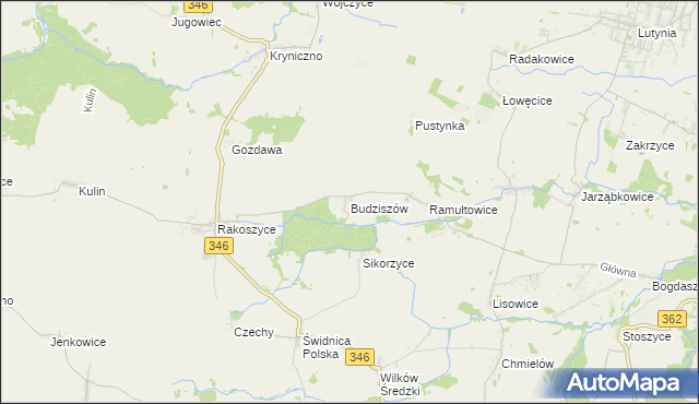 mapa Budziszów gmina Kostomłoty, Budziszów gmina Kostomłoty na mapie Targeo