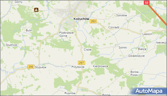 mapa Cisów gmina Kożuchów, Cisów gmina Kożuchów na mapie Targeo