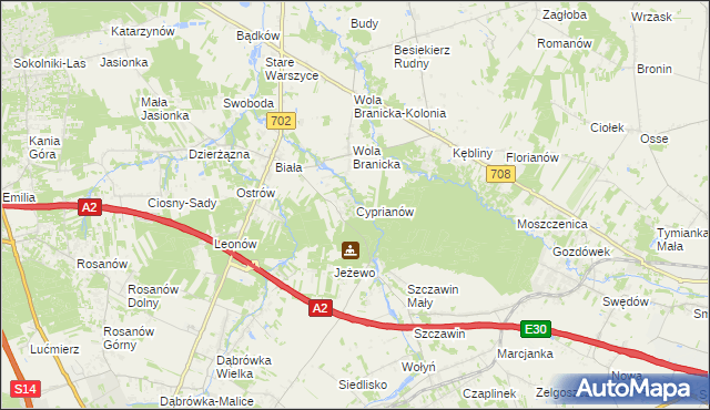 mapa Cyprianów, Cyprianów na mapie Targeo