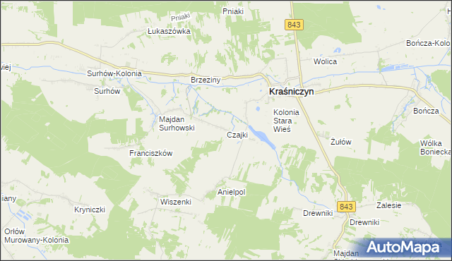 mapa Czajki gmina Kraśniczyn, Czajki gmina Kraśniczyn na mapie Targeo