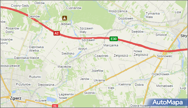 mapa Czaplinek gmina Zgierz, Czaplinek gmina Zgierz na mapie Targeo