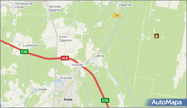 mapa Czerna gmina Iłowa, Czerna gmina Iłowa na mapie Targeo