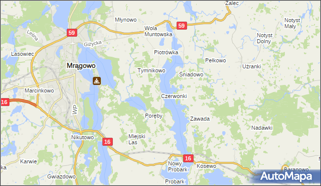 mapa Czerwonki gmina Mrągowo, Czerwonki gmina Mrągowo na mapie Targeo