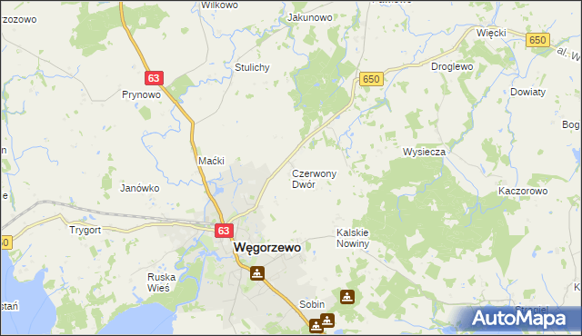 mapa Czerwony Dwór gmina Węgorzewo, Czerwony Dwór gmina Węgorzewo na mapie Targeo