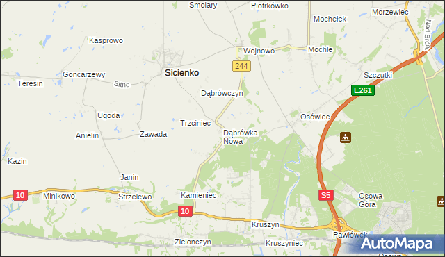 mapa Dąbrówka Nowa gmina Sicienko, Dąbrówka Nowa gmina Sicienko na mapie Targeo