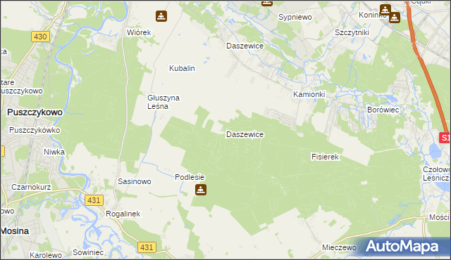 mapa Daszewice gmina Kórnik, Daszewice gmina Kórnik na mapie Targeo