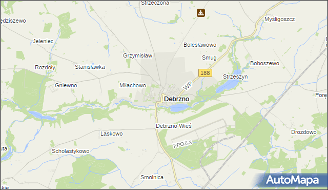 mapa Debrzno, Debrzno na mapie Targeo