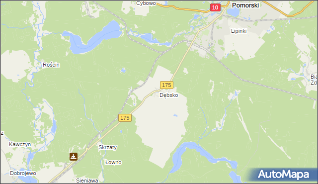 mapa Dębsko gmina Kalisz Pomorski, Dębsko gmina Kalisz Pomorski na mapie Targeo