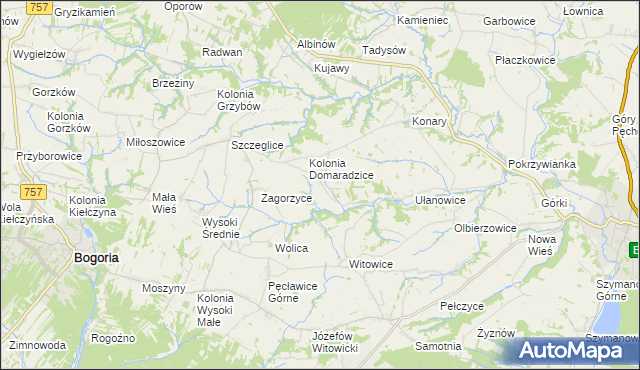 mapa Domaradzice gmina Bogoria, Domaradzice gmina Bogoria na mapie Targeo