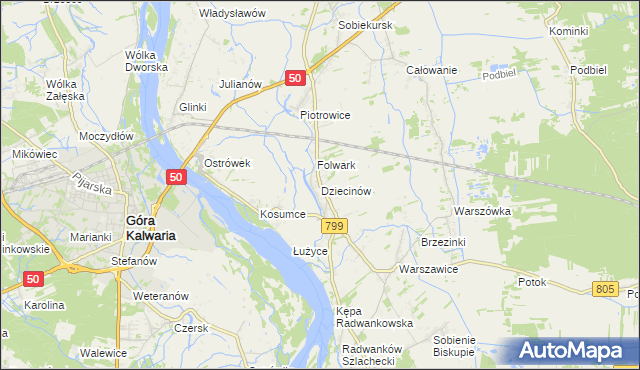 mapa Dziecinów gmina Sobienie-Jeziory, Dziecinów gmina Sobienie-Jeziory na mapie Targeo