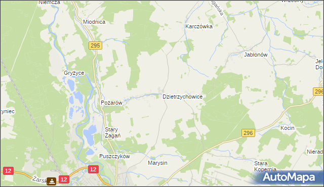 mapa Dzietrzychowice, Dzietrzychowice na mapie Targeo