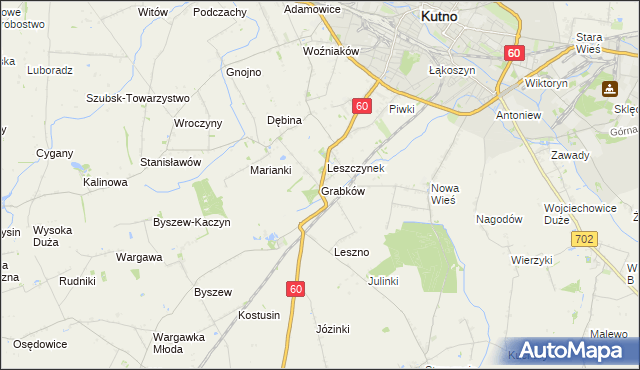 mapa Grabków gmina Kutno, Grabków gmina Kutno na mapie Targeo