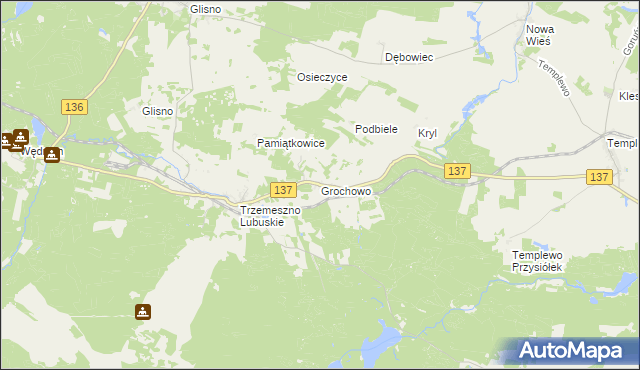 mapa Grochowo gmina Sulęcin, Grochowo gmina Sulęcin na mapie Targeo