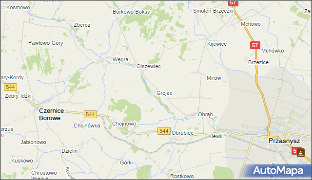 mapa Grójec gmina Czernice Borowe, Grójec gmina Czernice Borowe na mapie Targeo