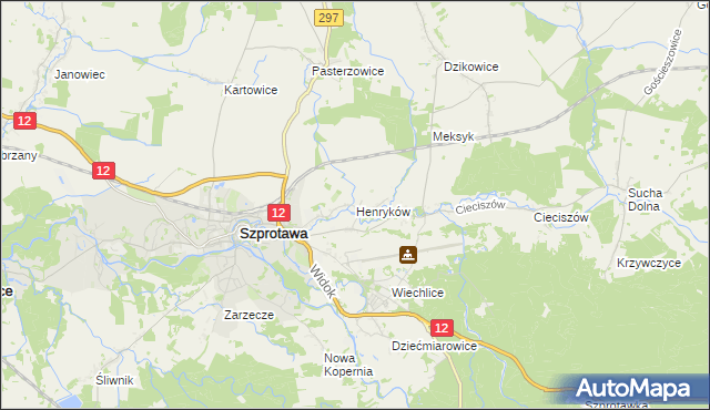 mapa Henryków gmina Szprotawa, Henryków gmina Szprotawa na mapie Targeo