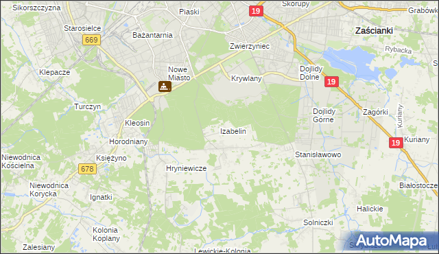 mapa Izabelin gmina Juchnowiec Kościelny, Izabelin gmina Juchnowiec Kościelny na mapie Targeo