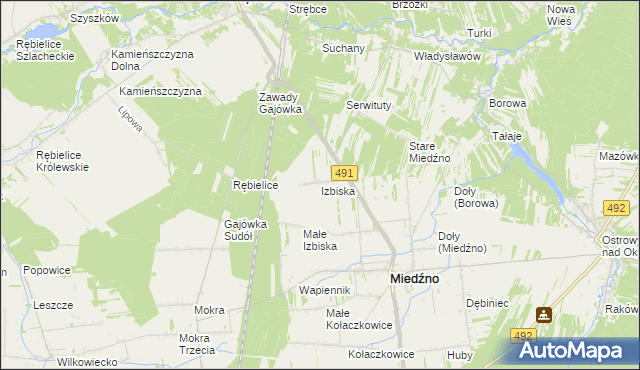 mapa Izbiska gmina Miedźno, Izbiska gmina Miedźno na mapie Targeo