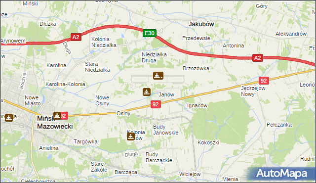 mapa Janów gmina Mińsk Mazowiecki, Janów gmina Mińsk Mazowiecki na mapie Targeo