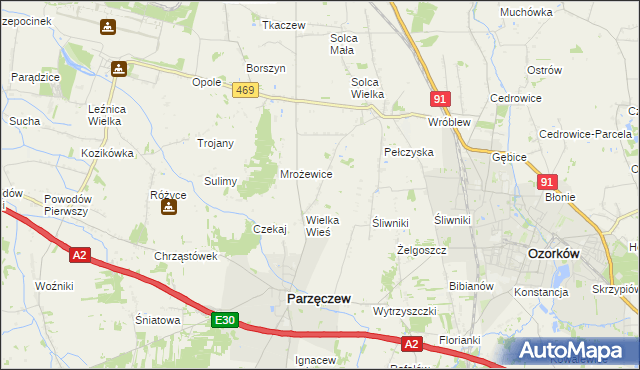 mapa Janów gmina Parzęczew, Janów gmina Parzęczew na mapie Targeo