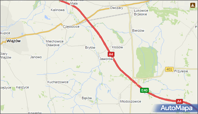 mapa Jaworów gmina Wiązów, Jaworów gmina Wiązów na mapie Targeo