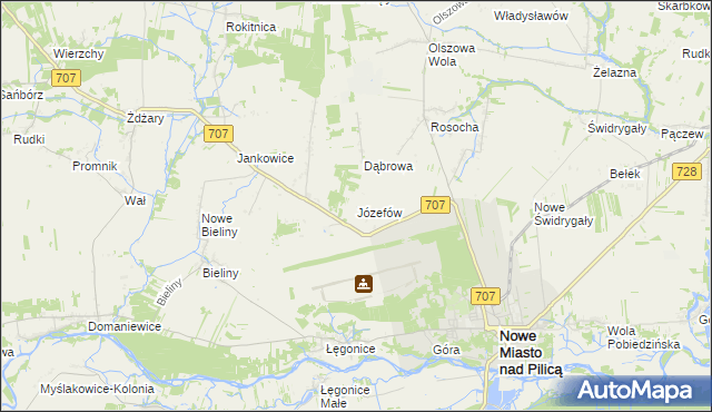 mapa Józefów gmina Nowe Miasto nad Pilicą, Józefów gmina Nowe Miasto nad Pilicą na mapie Targeo