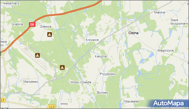 mapa Kałużna gmina Osina, Kałużna gmina Osina na mapie Targeo