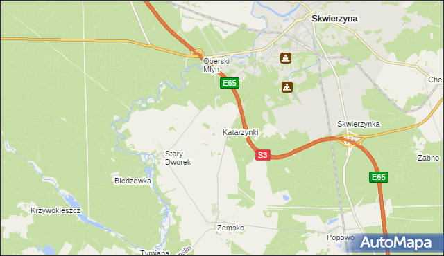 mapa Katarzynki gmina Bledzew, Katarzynki gmina Bledzew na mapie Targeo