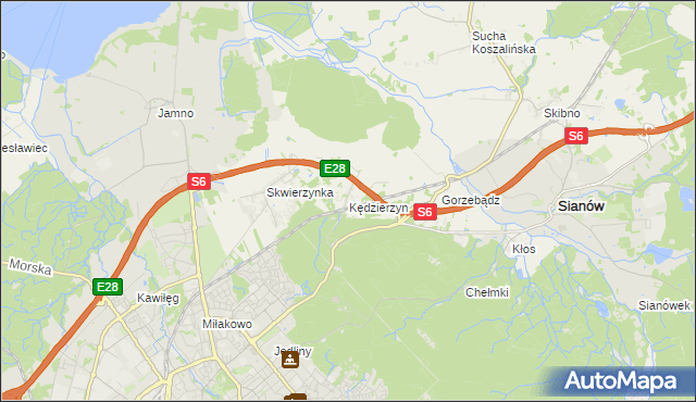 mapa Kędzierzyn gmina Sianów, Kędzierzyn gmina Sianów na mapie Targeo