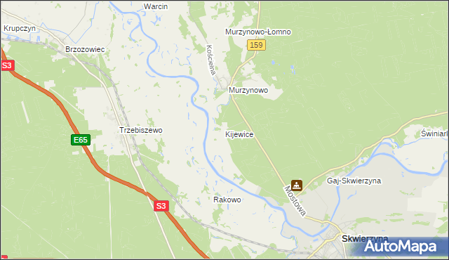 mapa Kijewice gmina Skwierzyna, Kijewice gmina Skwierzyna na mapie Targeo